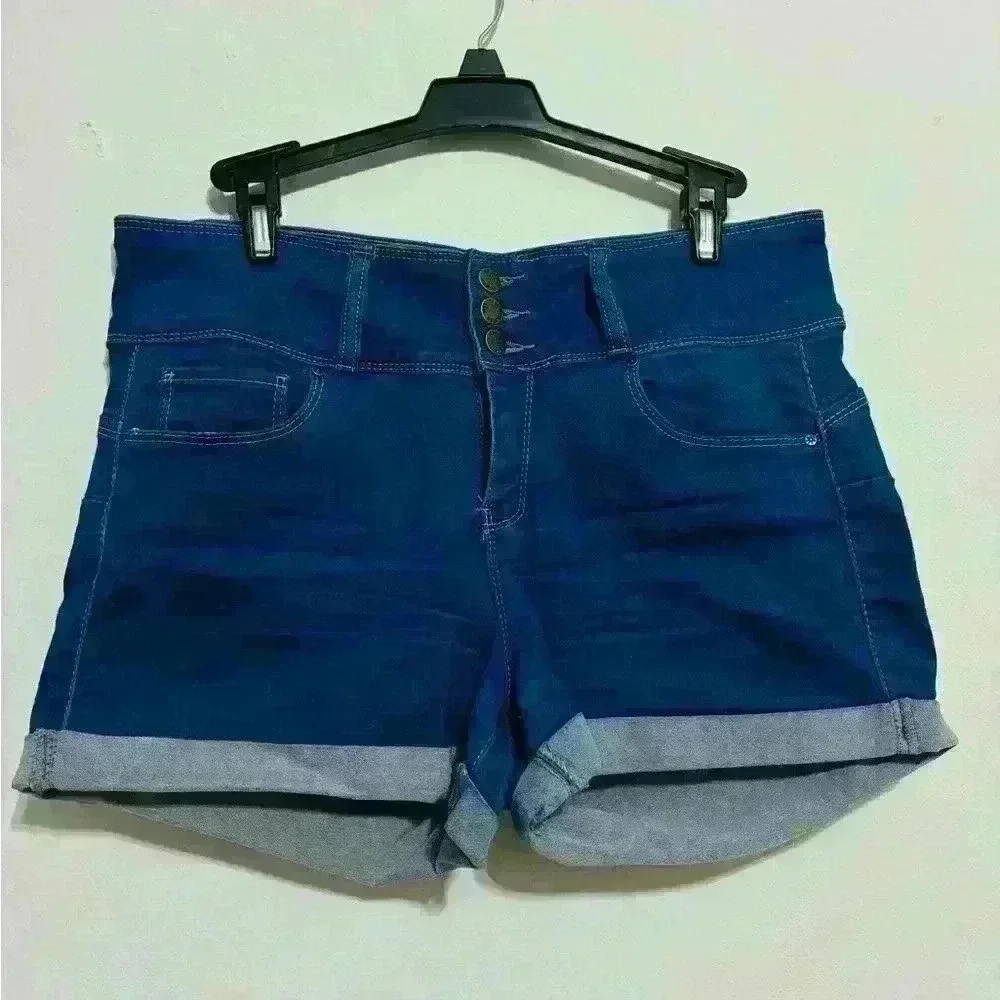 HIGH WAIST Roll Up Hem Denim Blue Short